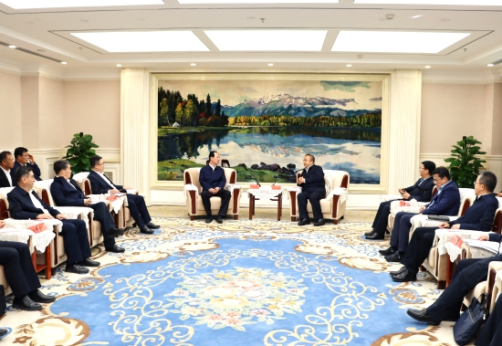 中國(guó)電建黨委書記、董事長(zhǎng)丁焰章與新疆維吾爾自治區(qū)政府主席艾爾肯·吐尼亞孜會(huì)談
