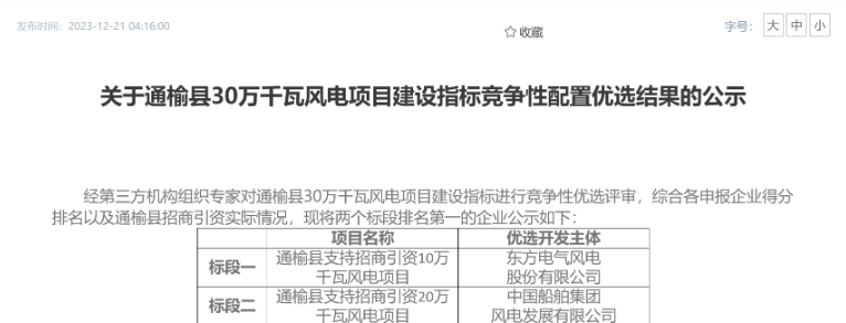 中船風(fēng)電、東方風(fēng)電獲風(fēng)電項(xiàng)目競配指標(biāo)